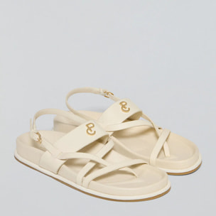 Sandali Allegra beige con cinturino in stile bio con dettagli metallici