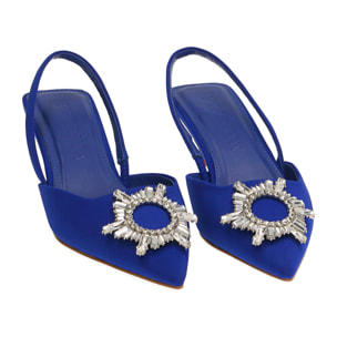 Slingback blu in lycra, tacco 4,5 cm