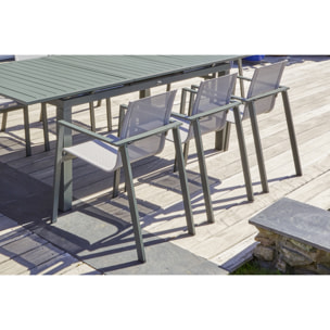 MIAMI - Lot de 2 fauteuils de jardin empilables en alu kaki et toile grise