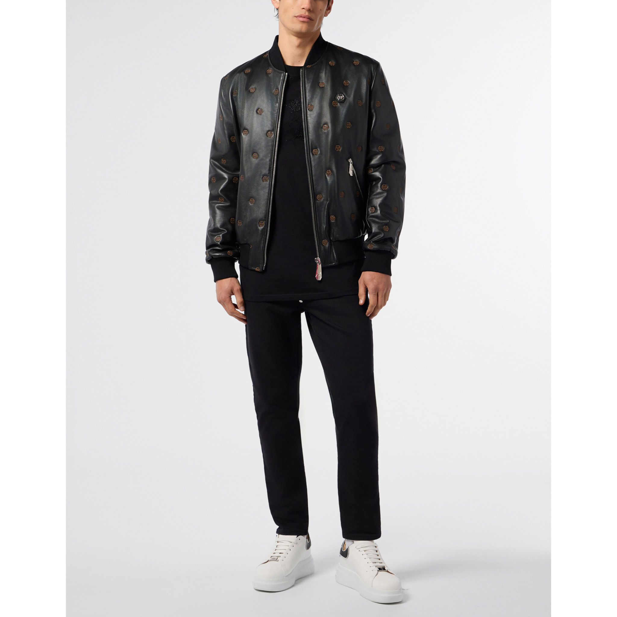 PHILIPP PLEIN Embroidered Nappa Leather Bomber Monogram Monogram