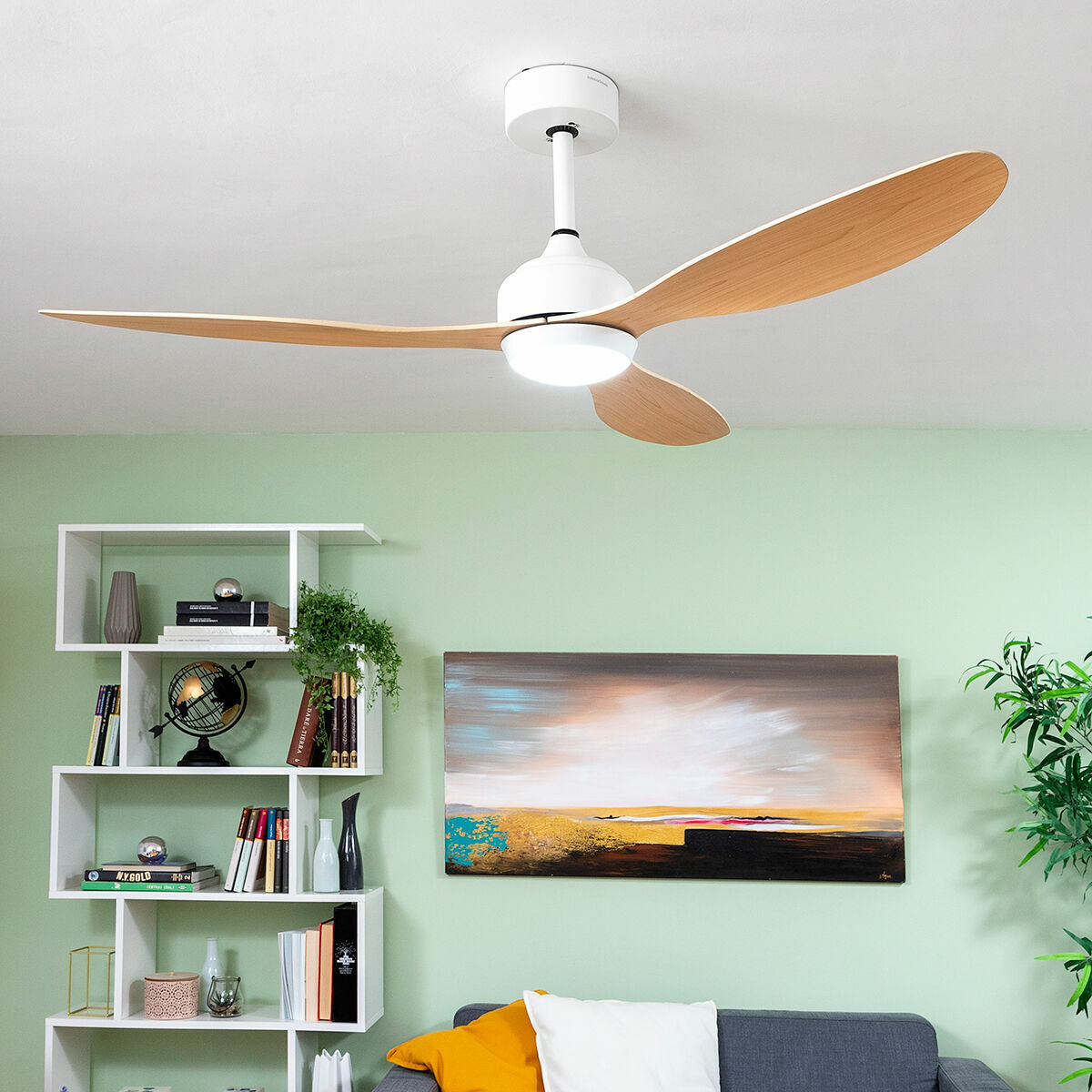 Ventilador de Techo con Luz LED y 3 Aspas ABS Wuled InnovaGoods Madera 36 W 52" Ø132 cm