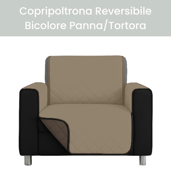 INTRECCI Copripoltrona Panna/Tortora Bicolore Antimacchia Waterproof Facilmente Lavabile con Elastico Misure Multiple Salva Divano Reversibile Certificazione Oeko Tex