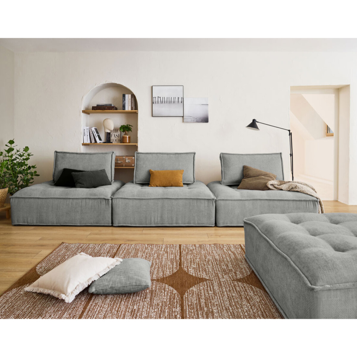 Marisol - pouf modulable - velours texturé - Gris