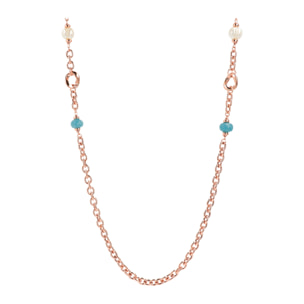 Collana Lunga Catena Rolo con Pietre Naturali Quarziti Blu e Perle d'Acqua Dolce Bianche Ø 10/11 mm