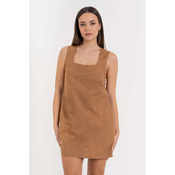 Kocca - Abito smanicato in cotone e lino con ricamo floreale Donna