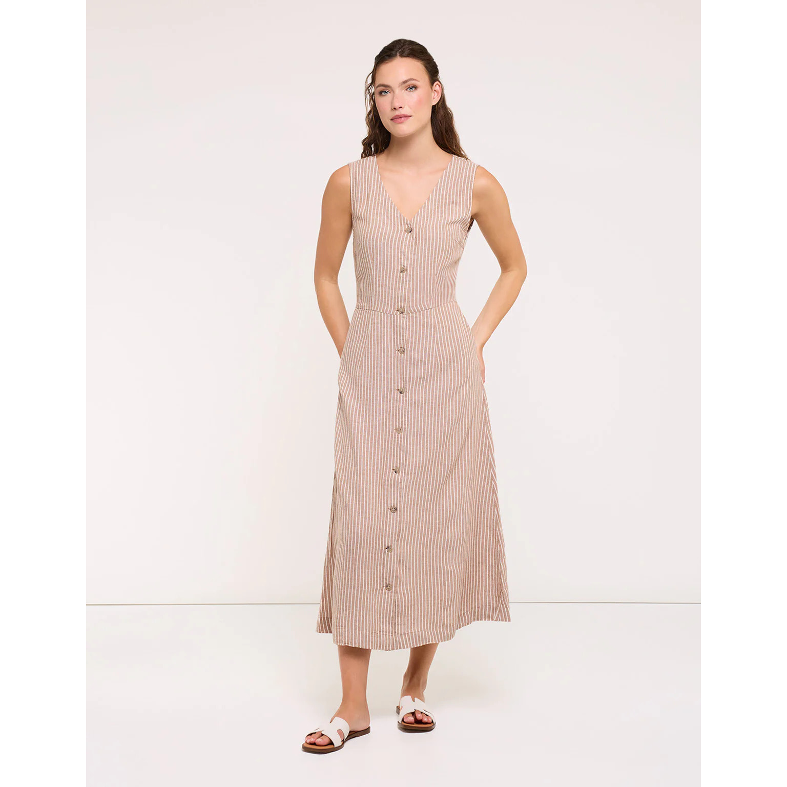 Vestido Midi Marrón - Coffee Stripe