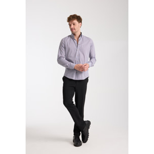 camicia uomo 1 bottone button down slim Popeline Stretch Stampato Blu\Rosso