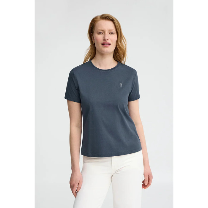 Maglietta blu denim a maniche corte e a girocollo con ricamo Rigby Go