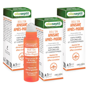 OLIOSEPTIL - Roll'On Apaisant Après-Piqûre - Huiles essentielles pures & naturelles - Aide à apaiser les démangeaisons - Roll'on 5ml - Lot de 3