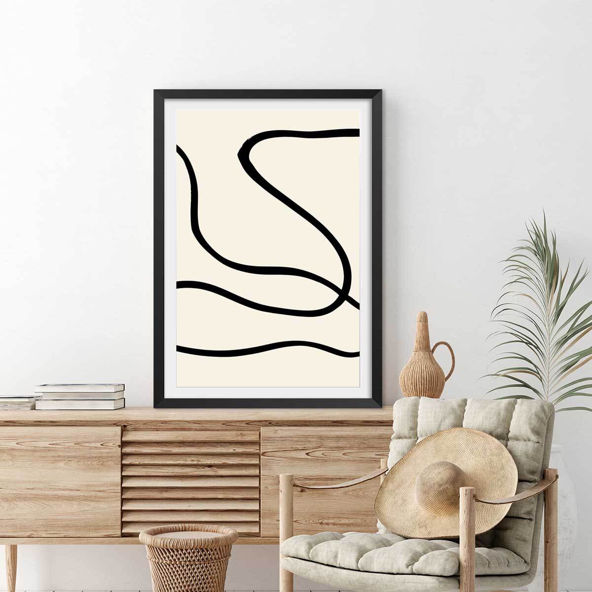 Affiche line art bold III Affiche + cadre en bois - Noir