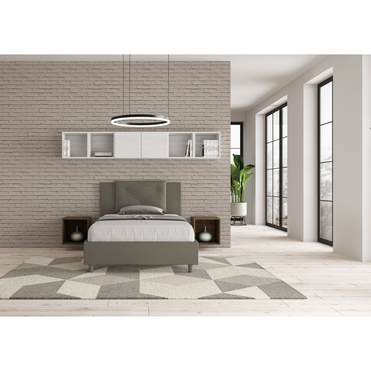 Letto una piazza e mezza contenitore imbottito 120x190 similpelle cappuccino Appia