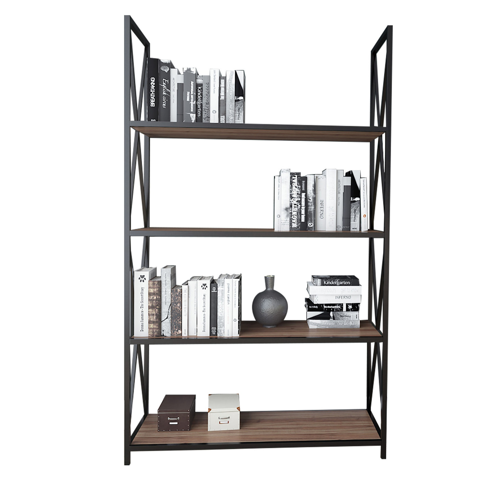 Librería, 100% tablero de aglomerado rechapado en melamina, color nogal_x000D_
negro