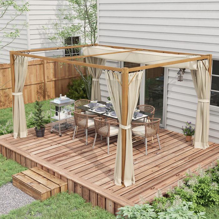 Pérgola de Jardín 4x3 m con Marco de Aluminio Cenador para Exterior con Techo Retráctil Mosquiteras Laterales de Malla para Terraza Patio Natural