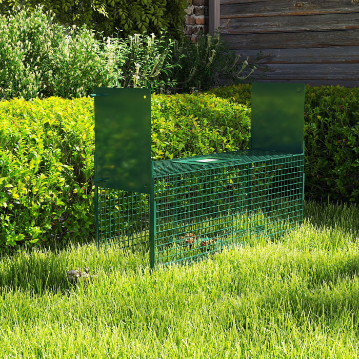 Piège de capture pour petits animaux type lapin rat - 2 entrées + poignée - dim. 60L x 18l x 20H cm - métal vert