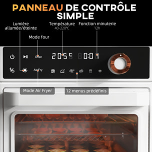 Mini four friteuse à air 2 en 1 - air fryer 1200W 13L - multifonction 12 programmes, timer - accessoires - température réglable - blanc noir