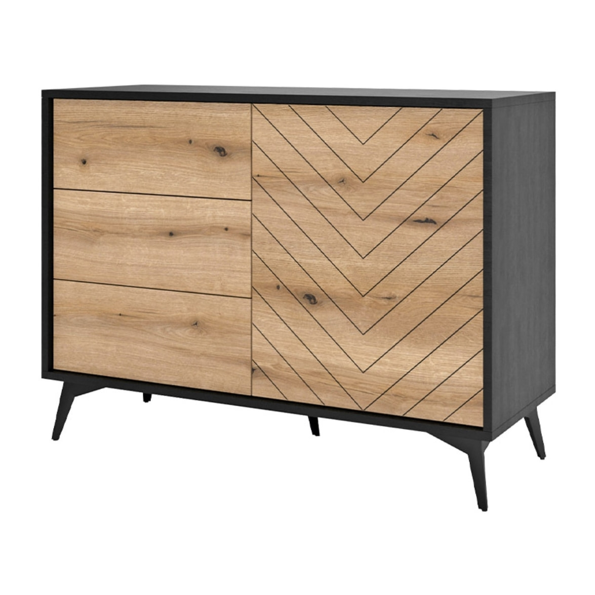 Peter - buffet bas - bois et noir - 104 cm - style industriel - Bois / Noir