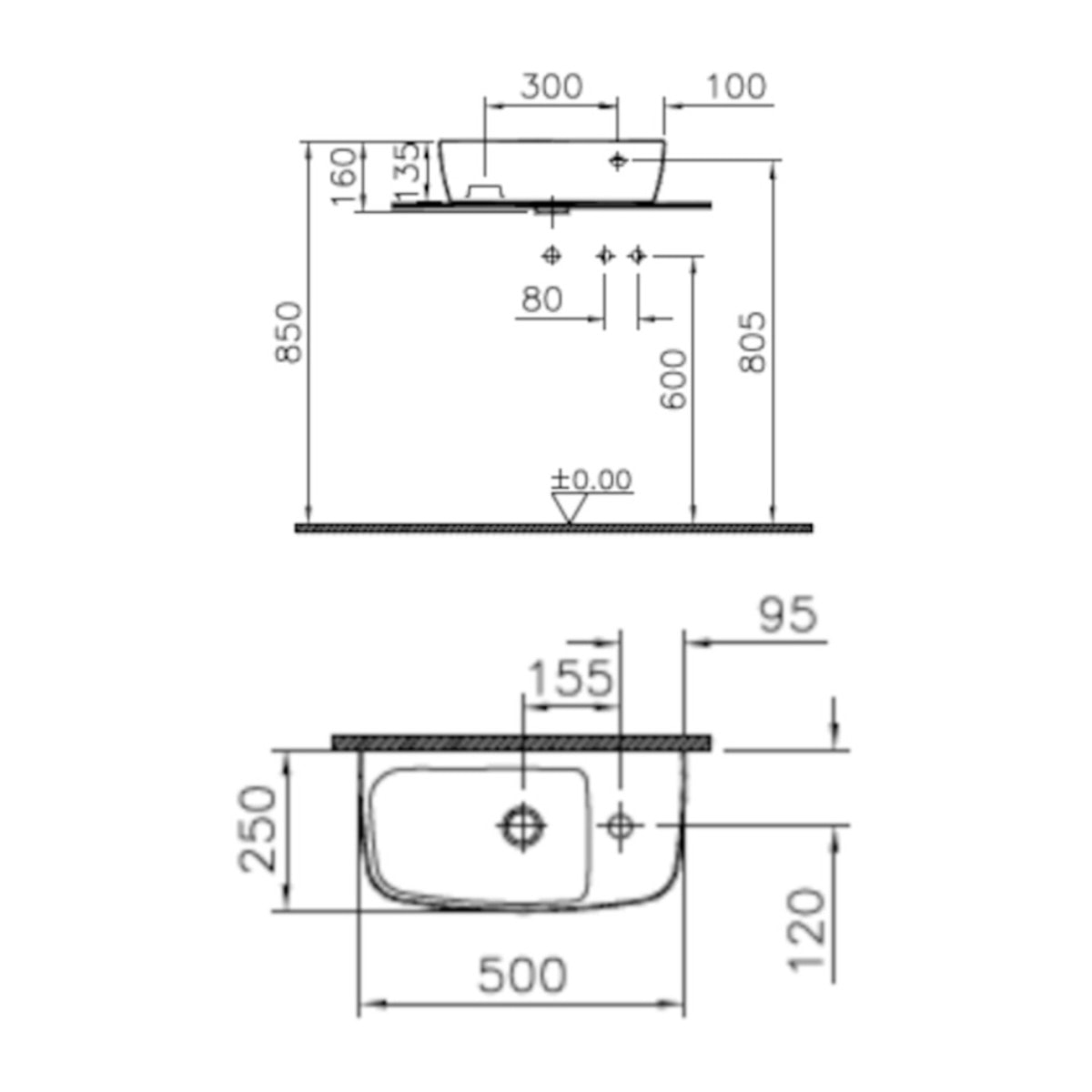Shift lavabo en céramique à poser sur plan, trou pour la robinetterie à droite, blanc (7070-003-0921)