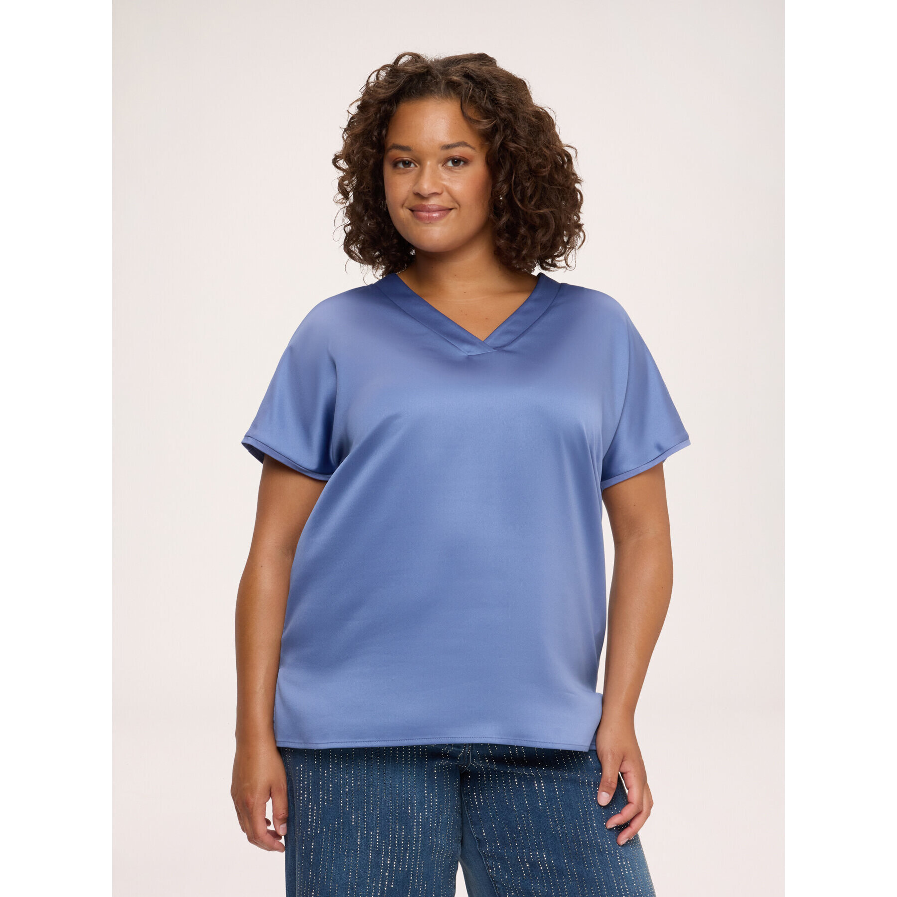 Fiorella Rubino - Camiseta bimatérica en raso de viscosa - Light - blue