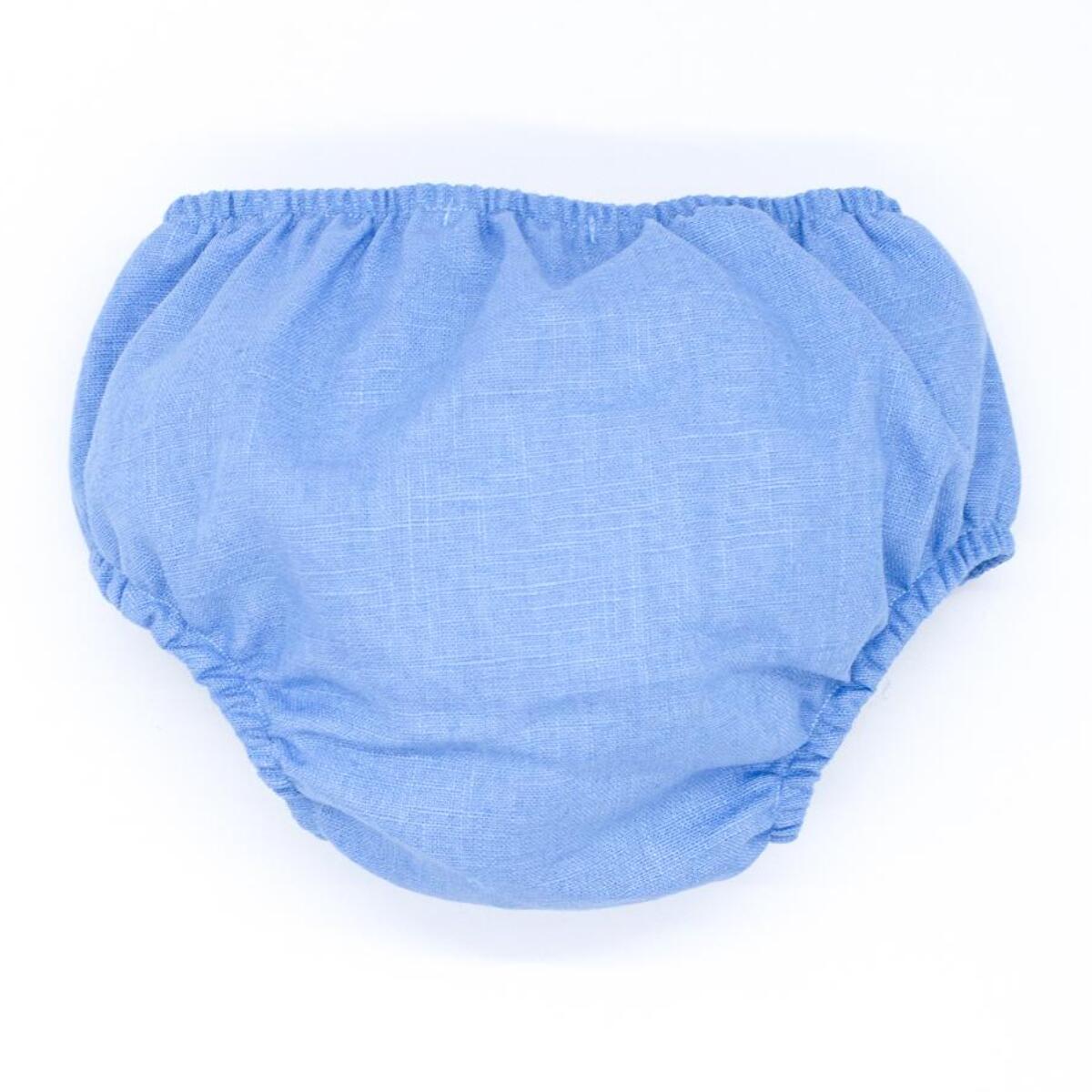 Cubrepañal de lino azul. Elastico en la cintura y en las piernas.