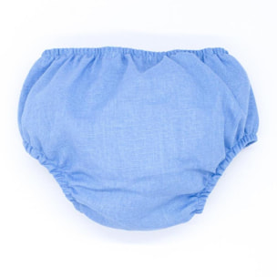 Cubrepañal de lino azul. Elastico en la cintura y en las piernas.