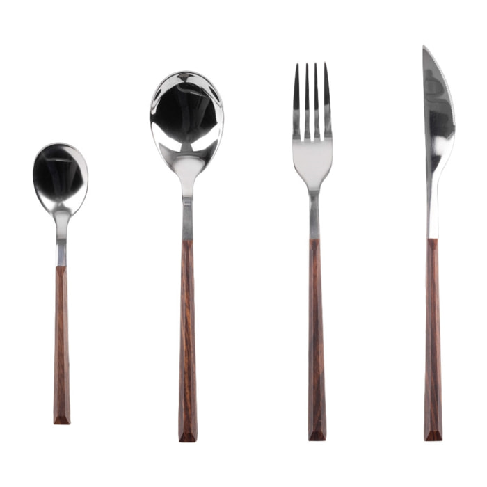 Cuberteria 16 piezas acero inoxidable efecto madera scalpers home