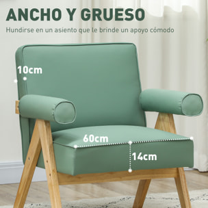 Butaca de Salón Butaca Nórdica Sillón de Salón Tapizado en PU con Reposabrazos y Marco de Madera de Caucho para Dormitorio Carga 120 kg Verde