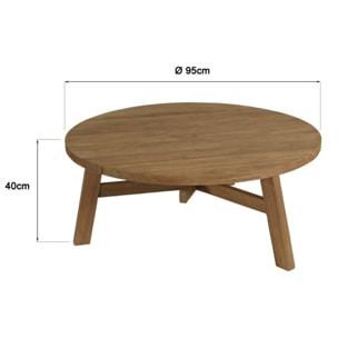 KALLY - Table basse de jardin ronde en bois de teck recyclé naturel D95cm