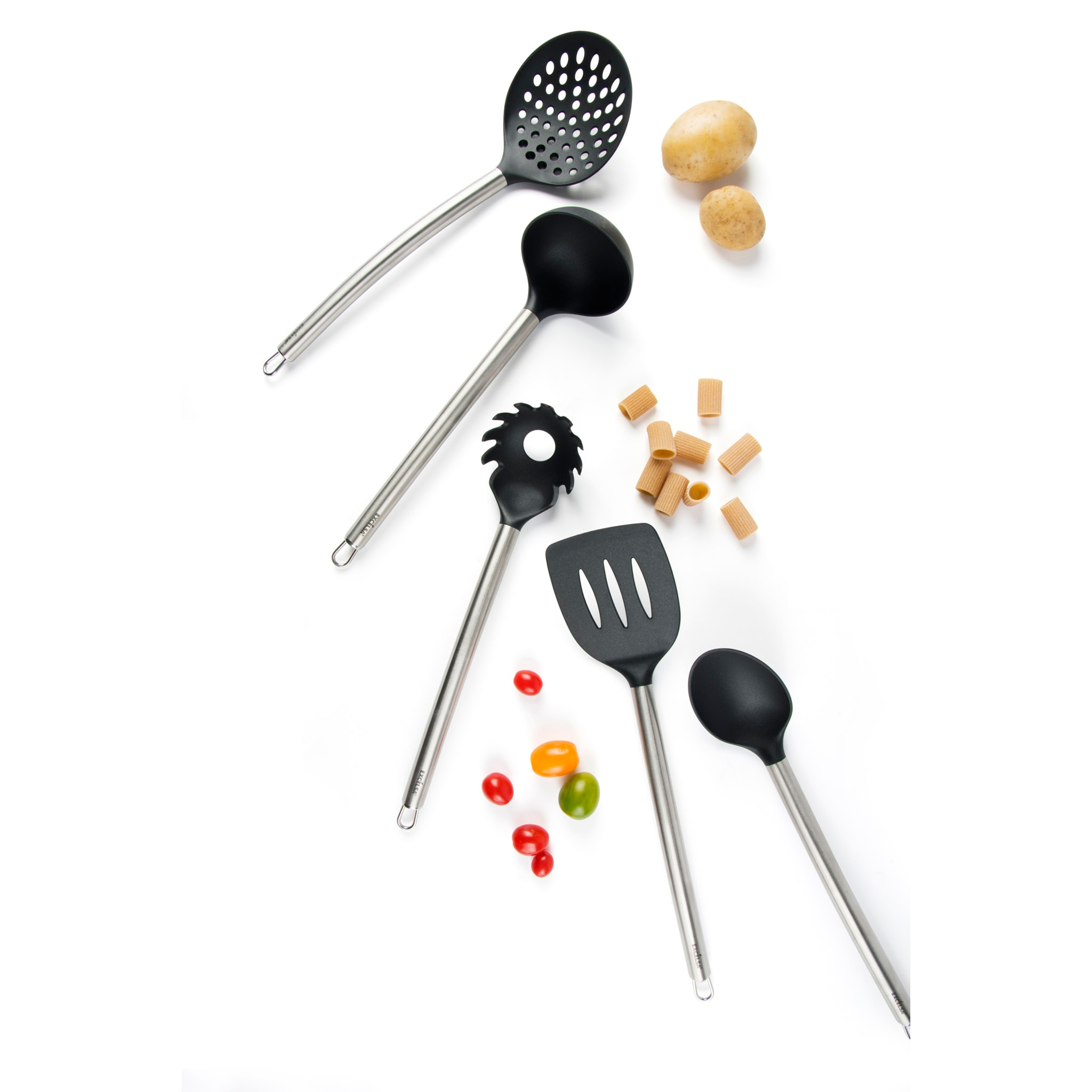 Set 5 Ustensiles de Cuisine Excelsa – Classic, Acier et Nylon Noir