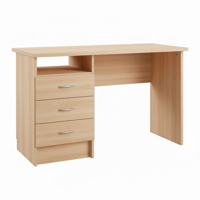 Scrivania Moderna Con 3 Cassetti E Vano a Giorno Desk Salvaspazio Per Home Office Studio E Cameretta Piano di Lavoro Ampio 120.1X48.1X72.6 Cm Rovere