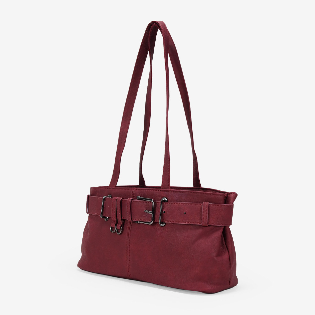 Bolso de hombro burdeos con cinturón