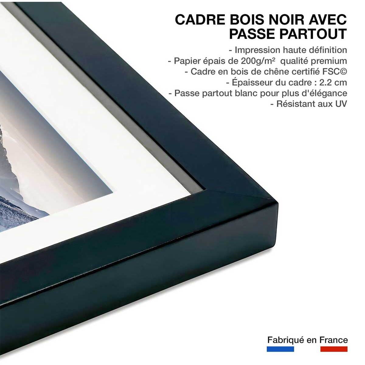 Affiche concentration sur les cîmes Affiche + cadre en bois - Noir