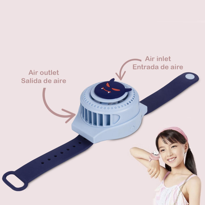 Orologio portatile con ventola con batteria da 300 mAh. Disegno del diavolo. 3 velocità.