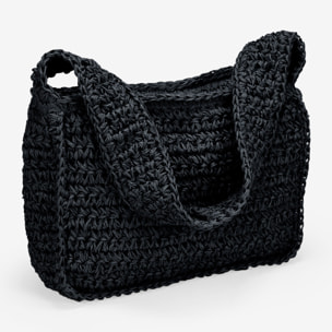 Bolso de hombro negro en rafia