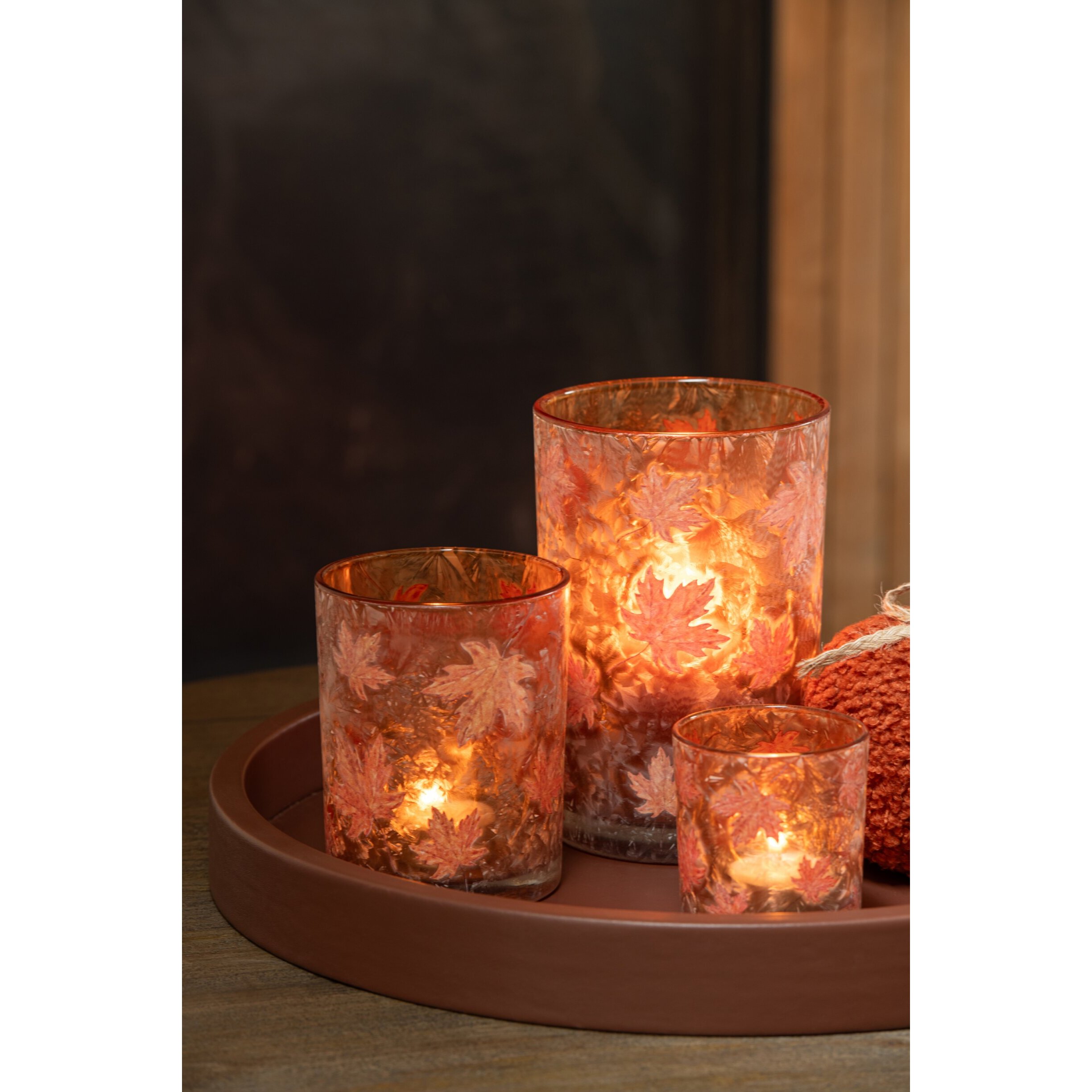 J-Line chandelier feuilles - verre - abricot/terracotta - large - set de 2
