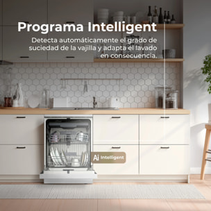 Lavavajillas EVVO D4Y, 16 Cubiertos, Libre Instalación, 8 Programas, Extra Silent, Blanco