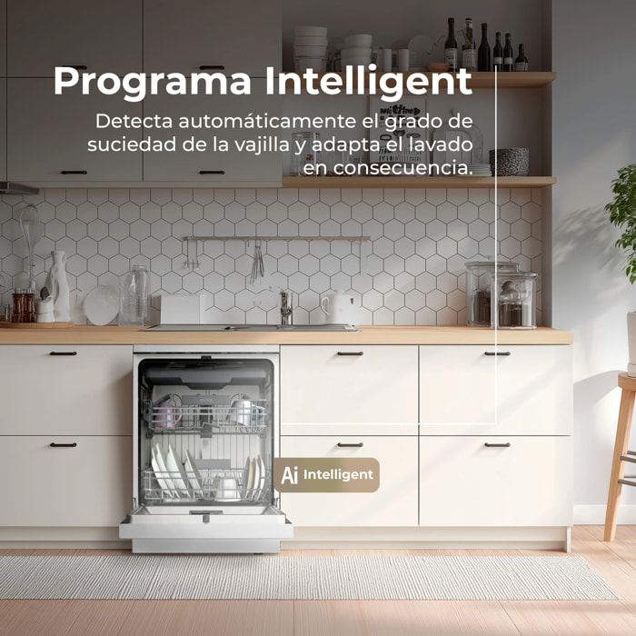 Lavavajillas EVVO D4Y, 16 Cubiertos, Libre Instalación, 8 Programas, Extra Silent, Blanco