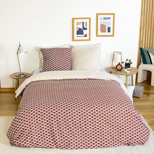 Parure housse de couette en microfibre motif géométrique -orange