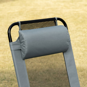Lot de 2 chaises de jardin camping pliables - dossier inclinable 5 positions - tétière incluse - acier époxy oxford textilène gris