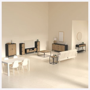 Cabinet "Chevrons" 2 portes effet pin naturel et noir 110x80cm