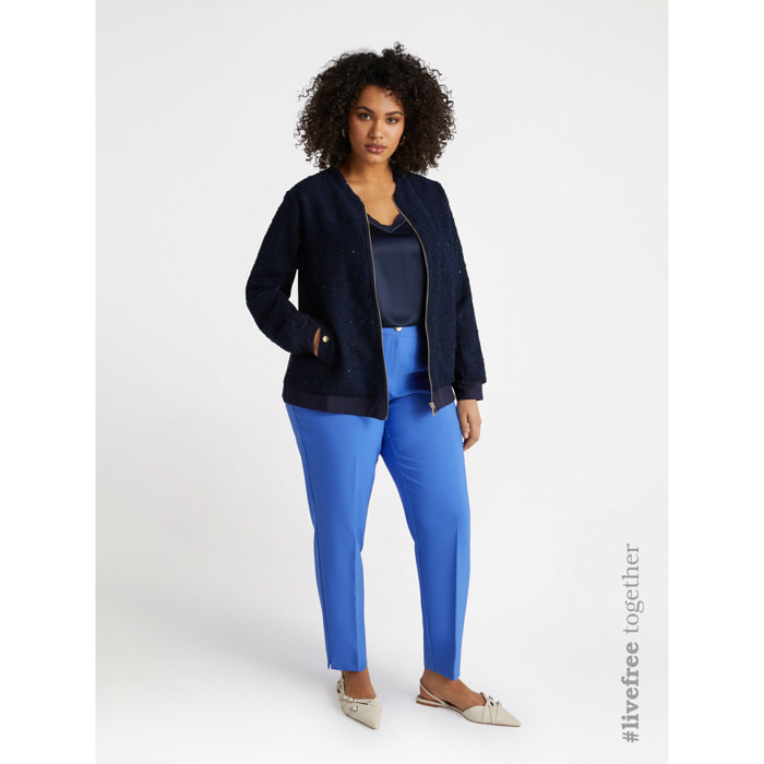 Fiorella Rubino - Top in due tessuti con scollo a V - Blu