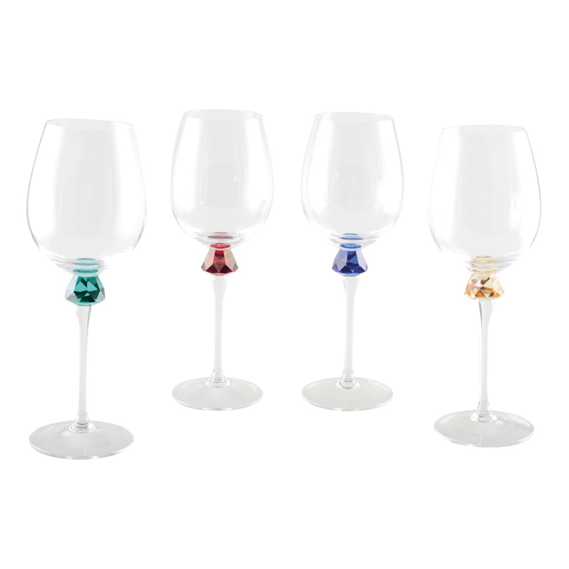 Verres a vin avec pied en diamant 4 couleurs - lot de 4