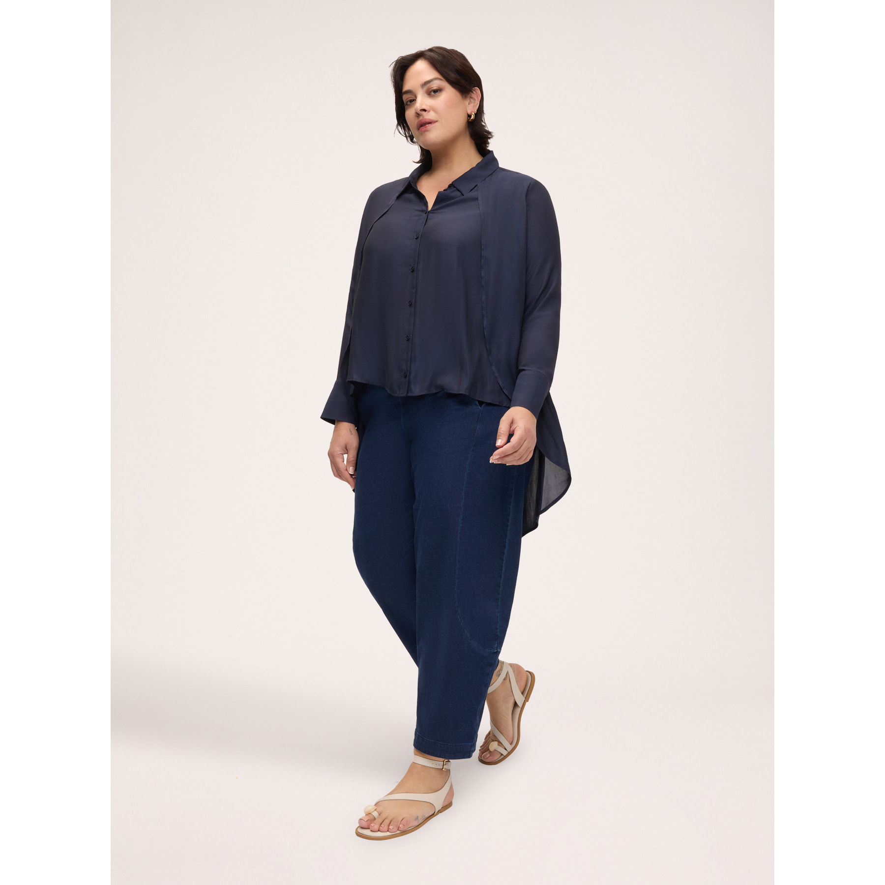 Fiorella Rubino - Camicia in georgette con drappeggio a doppio strato - Blu