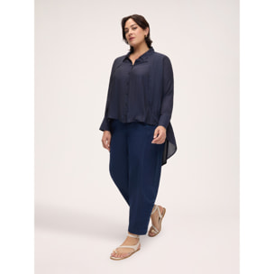 Fiorella Rubino - Camicia in georgette con drappeggio a doppio strato - Blu