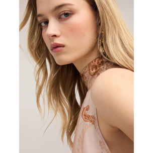 Motivi - Top de raso con estampado y cuello fruncido - Rosa cipria