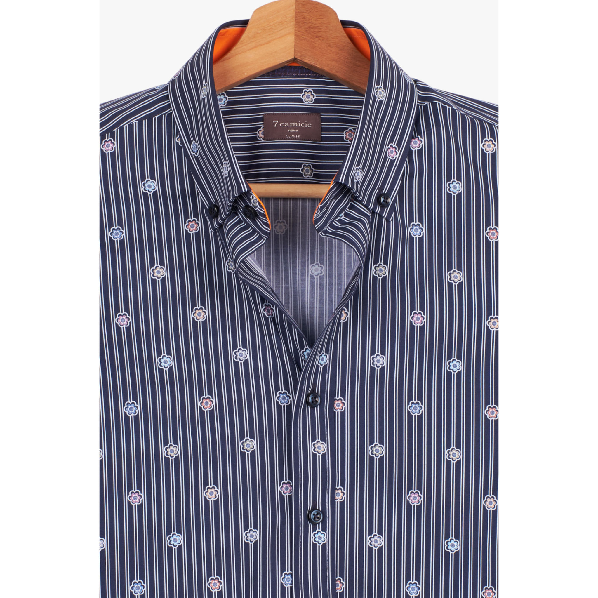 camicia uomo 1 bottone button down slim Popeline Riga Media Blu\Bianco