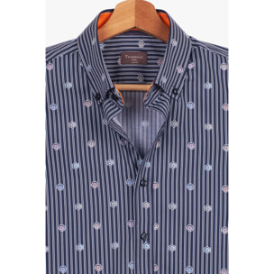 camicia uomo 1 bottone button down slim Popeline Riga Media Blu\Bianco