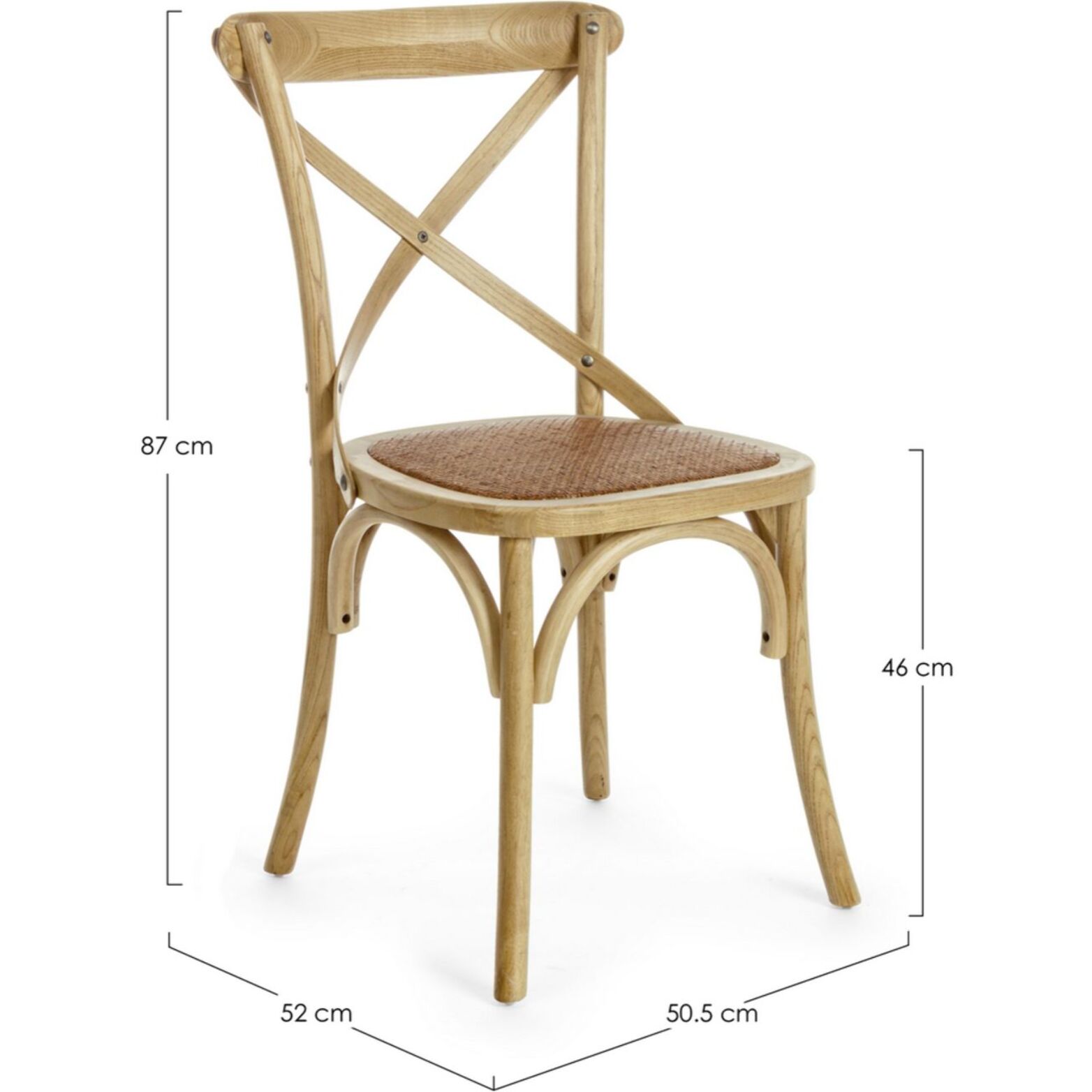 Set di sedie CROSS in legno di olmo marrone e rattan naturale