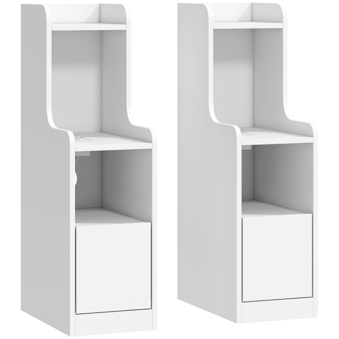 Lot de 2 chevets avec station de charge - tiroir, niches, étagère - blanc