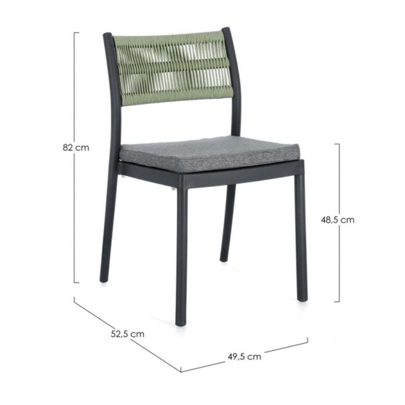 Set di 4 sedie ALVIN in polipropilene antracite e corda intrecciata verde, impilabili