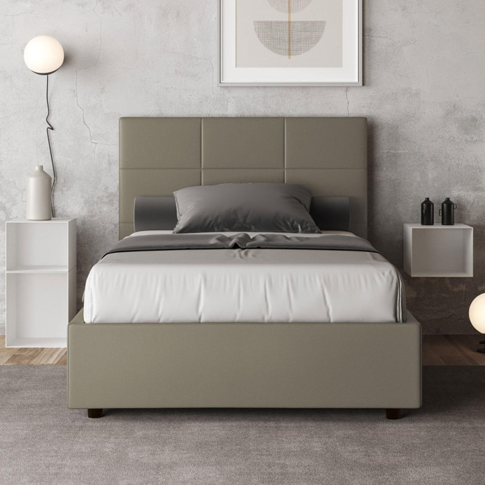 Cama con almacenaje acolchada 120x210 cuero sintético capuchino Mika